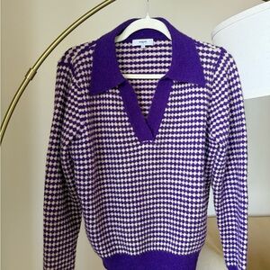 Anthropologie Purple and Cream V-Neck Sweater